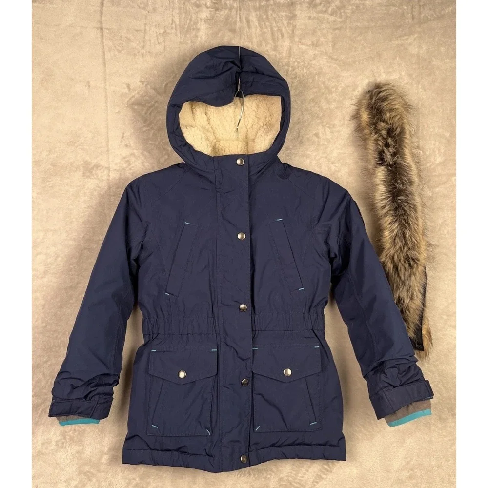 Lands End Girls Coat Large 6X - 7 Expedition Down Parka‎ Hood Grow Along Sherpa